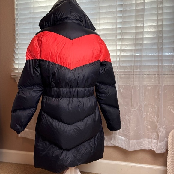 Armani Exchange Women’s Black/Orange/Pink Reversible Winter Puffer Long Coat, XL - Picture 7 of 15